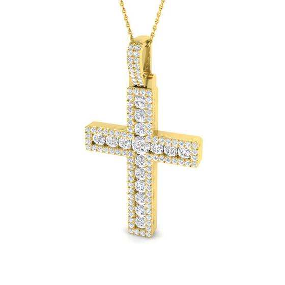 3.03ct I1/G Round cut Natural Diamonds Cross Pendant in 9k Yellow Gold
