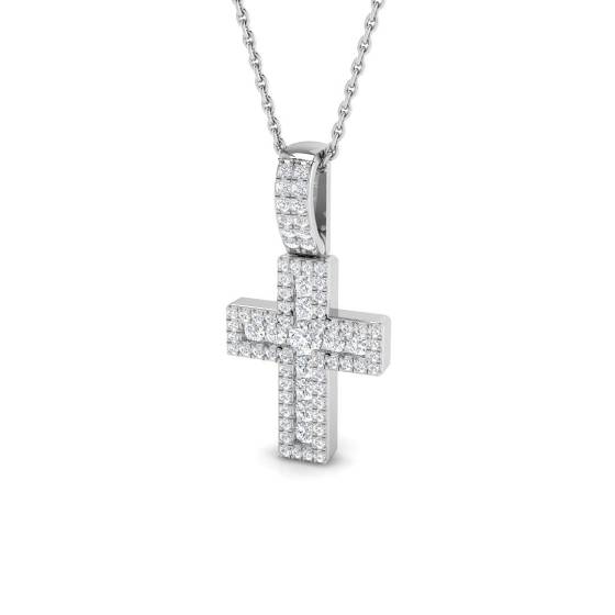 0.44ct I1/G Round cut Natural Diamonds Cross Pendant in 9k White Gold