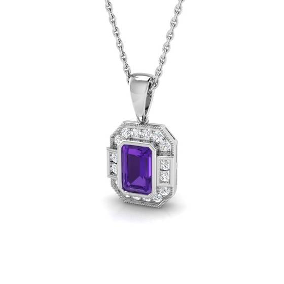 0.68ct I1/G Emerald cut Amethyst Gemstone Pendant in 9k White Gold