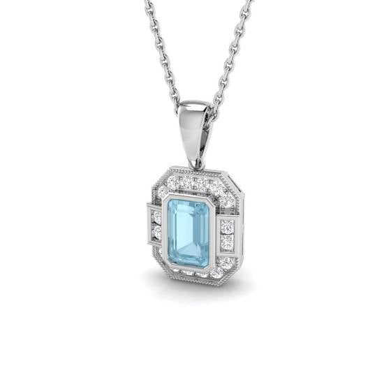 0.89ct I1/G Emerald cut Aquamarine Gemstone Pendant in 9k White Gold