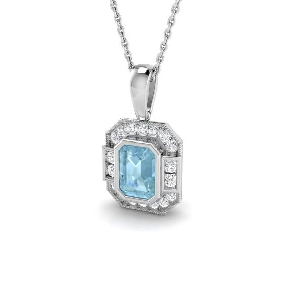 1.15ct I1/G Emerald cut Aquamarine Gemstone Pendant in 9k White Gold