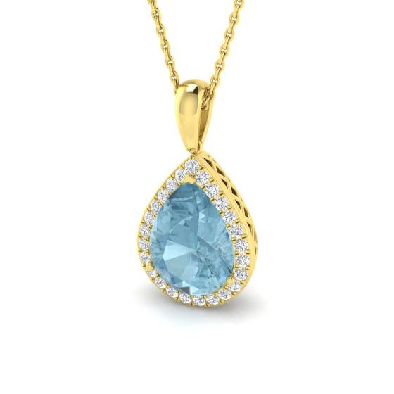 3.19ct I1/G Pear cut Aquamarine Gemstone Pendant in 9k Yellow Gold
