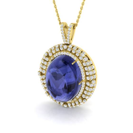 16.35ct I1/G Oval cut Tanzanite Gemstone Pendant in 9k Yellow Gold
