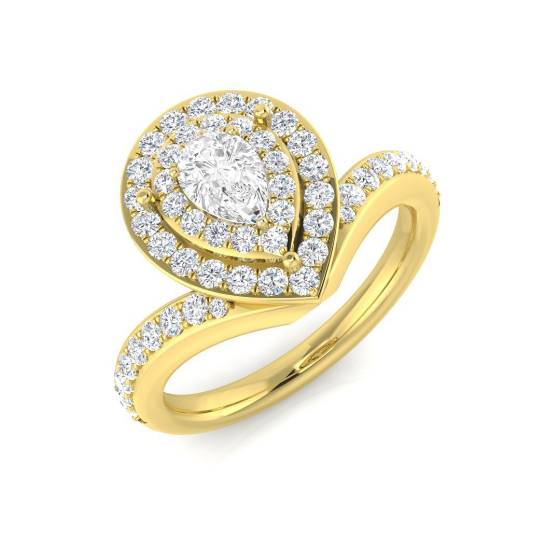 0.90ct SI2/G Pear cut Halo Natural Diamond Ring in 18k Yellow Gold