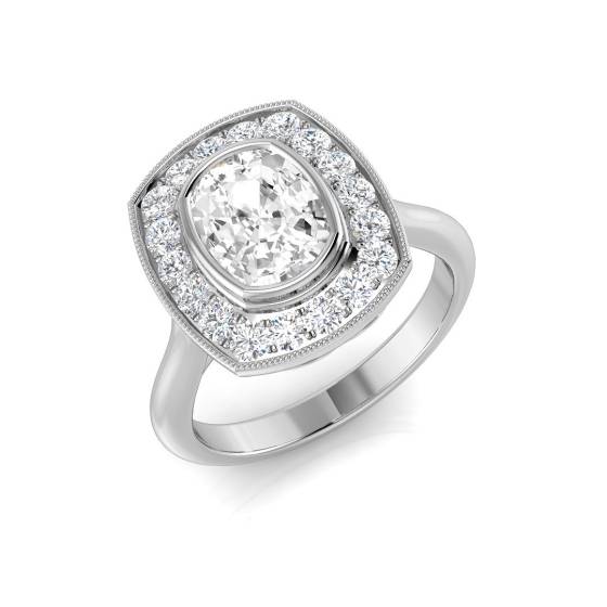 1.30ct I1/ Cushion cut Halo Natural Diamond Ring in Platinum