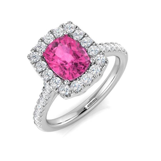 1.90ct SI2/G Cushion cut Pink Sapphire Gemstone RIng in Platinum