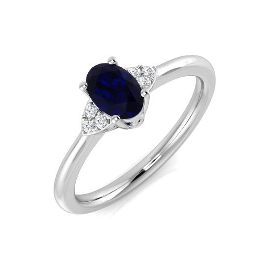 0.57ct SI2/G Oval cut Blue Sapphire Gemstone Ring in 9k White Gold