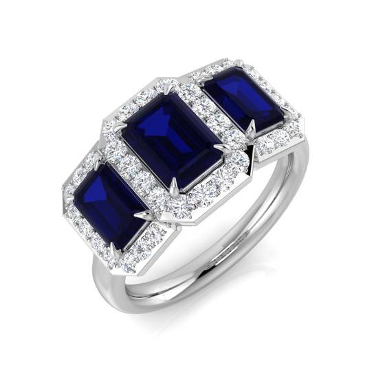 3.05ct SI2/G Emerald cut Blue Sapphire Ring in Platinum