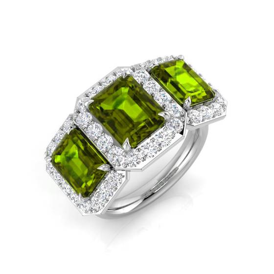 6.80ct SI2/G Emerald cut Peridot Gemstone Ring in 9k White Gold