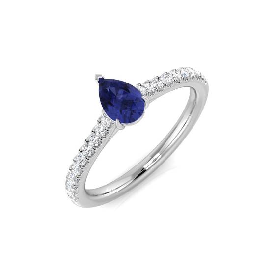 0.72ct SI2/G Pear cut Blue Sapphire Gemstone Ring in Platinum