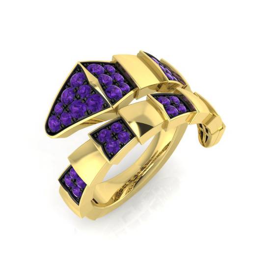 0.75ct SI2/G Round cut Purple Natural Diamond Designer Ring in 9k Yellow Gold