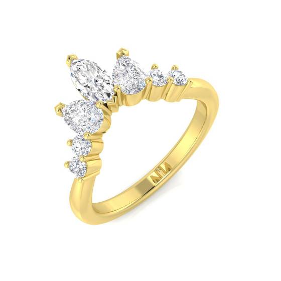 0.78ct SI2/G Marquise cut Cluster Natural Diamond Ring in 18k Yellow Gold
