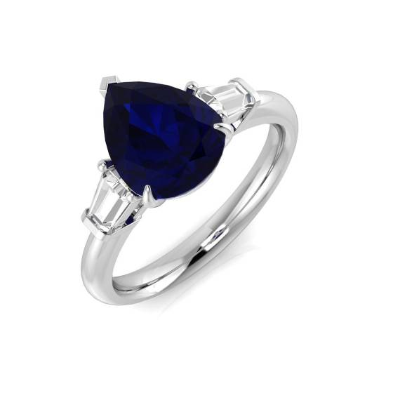 2.57ct SI1/G Pear cut Blue Sapphire Gemstone Ring in Platinum
