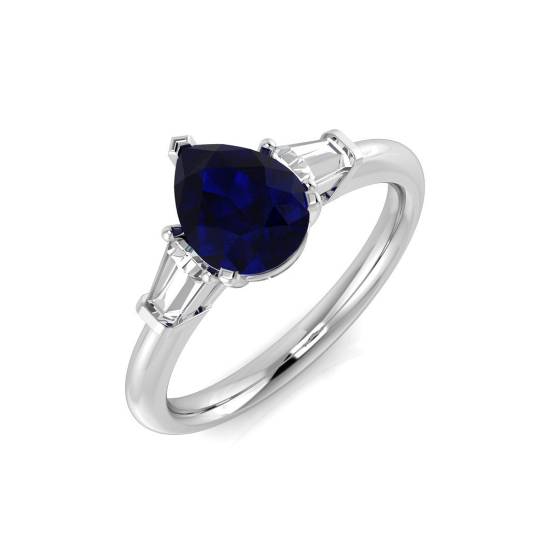 1.58ct SI2/G Pear cut Blue Sapphire Gemstone Ring in Platinum