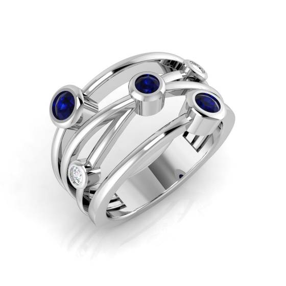 0.54ct SI2/G Round cut Blue Sapphire Gemstone Ring in 9k White Gold