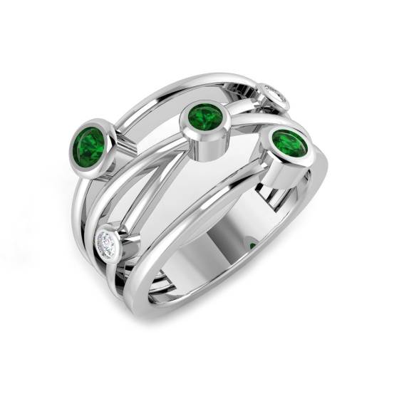 0.51ct SI2/G Round cut Emerald Gemstone Ring in 9k White Gold