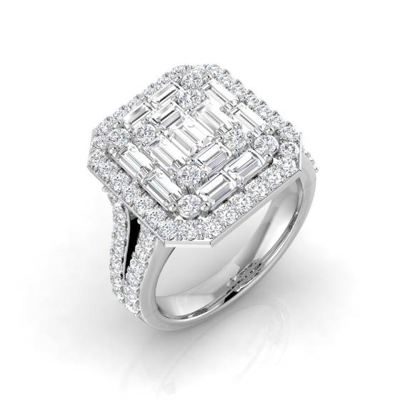 2.10ct SI2/G Baguette cut Natural Diamond Designer Ring in 9k White Gold
