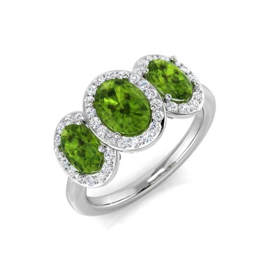 2.35ct SI2/G Oval cut Peridot Gemstone Ring in 9k White Gold