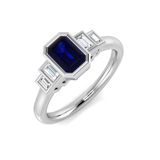 1.00ct SI2/G Emerald cut Blue Sapphire Gemstone Ring in Platinum