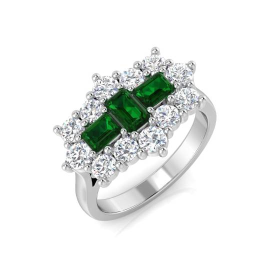 2.07ct SI2/G Baguette cut Green Emerald Gemstone Ring in Platinum