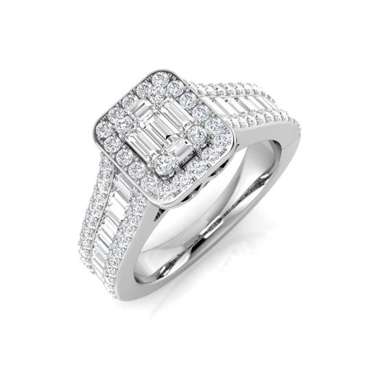 1.15ct SI2/G Baguette cut Natural Diamond Designer Ring in 9k White Gold