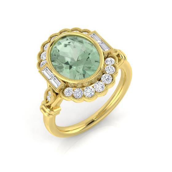 2.68ct SI2/G Oval cut Green Amethyst Gemstone Ring in 9k Yellow Gold