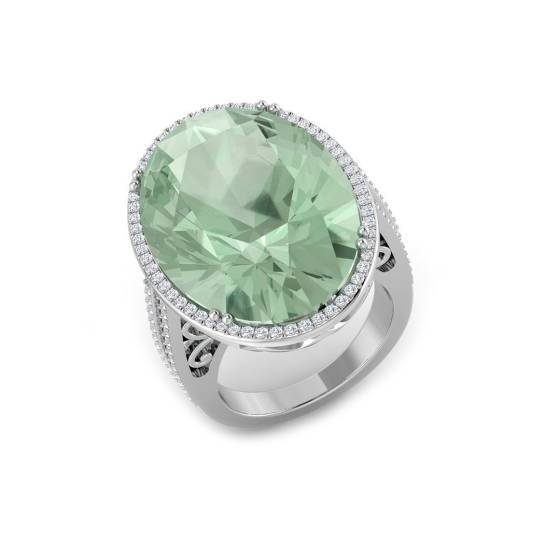 19.42ct SI2/G Oval cut Green Amethyst Gemstone Ring in 9k White Gold