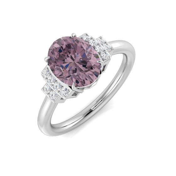 1.69ct I1/G Oval cut Amethyist Gemstone Ring in 9k White Gold