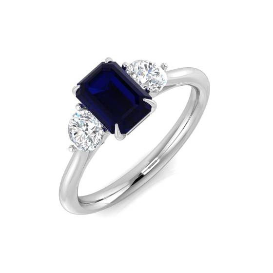 1.31ct SI2/G Emerald cut Blue Sapphire Gemstone Ring in Platinum