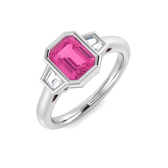 1.13ct SI2/G Emerald cut Pink Sapphire Gemstone RIng in Platinum