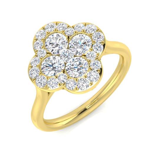 1.08ct SI2/G Round cut Natural Diamond Designer Ring in 18k Yellow Gold