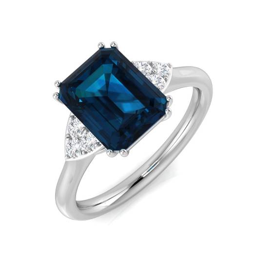 2.57ct SI2/G Emerald cut Blue Topaz Gemstone Ring in 18k White Gold