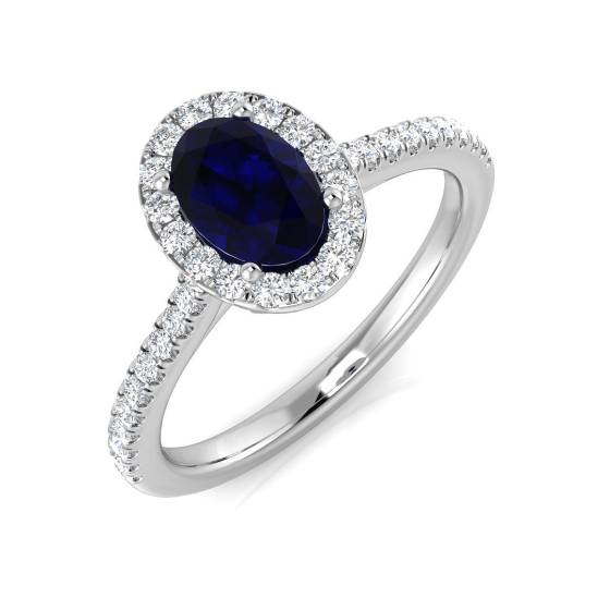0.84ct SI2/G Oval cut Blue Sapphire Gemstone Ring in Platinum