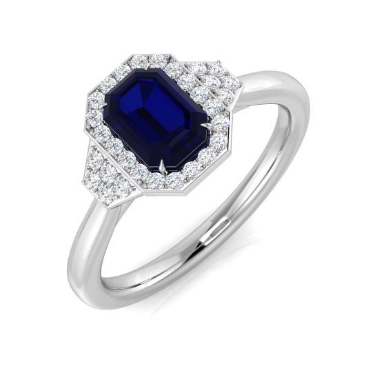 1.01ct SI2/G Emerald cut Blue Sapphire Gemstone Ring in Platinum