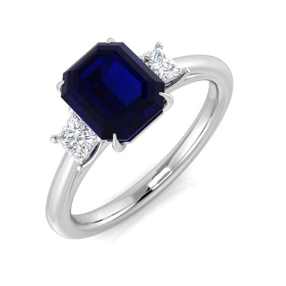 2.00ct SI1/G Emerald cut Blue Sapphire Gemstone Ring in Platinum