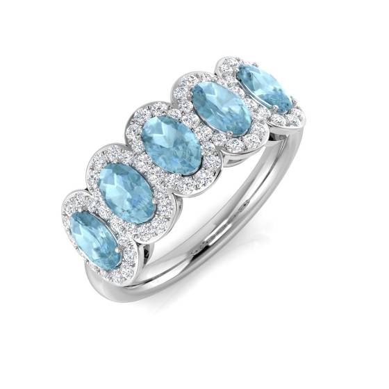 1.30ct I1/G Oval cut Aquamarine Gemstone Ring in 9k White Gold