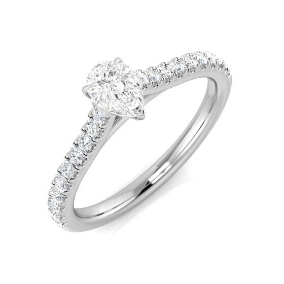 0.57ct SI2/G Pear cut Natural Diamond Engagement Ring in 18k White Gold
