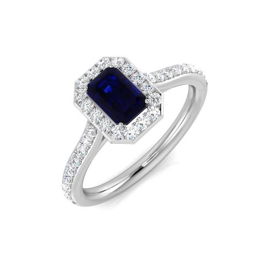 1.10ct SI2/G Emerald cut Blue Sapphire Gemstone Ring in Platinum