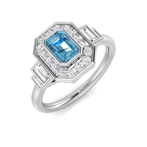 1.13ct I1/G Emerald cut Blue Topaz Gemstone Ring in 9k White Gold