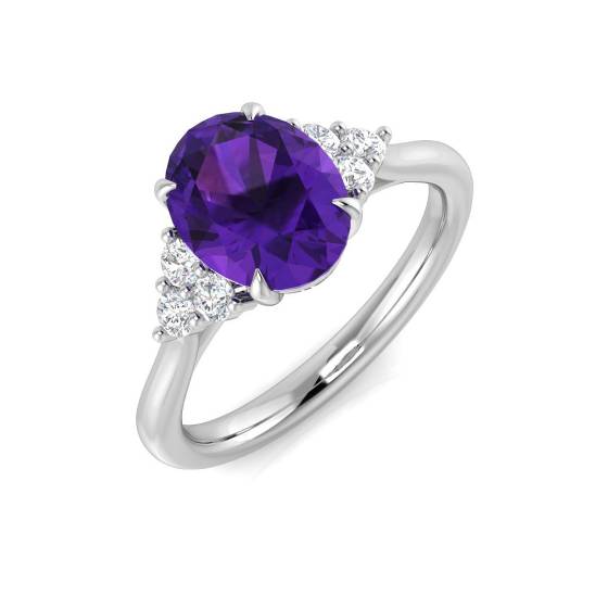 2.08ct I1/G Oval cut Amethyist Gemstone Ring in 9k White Gold