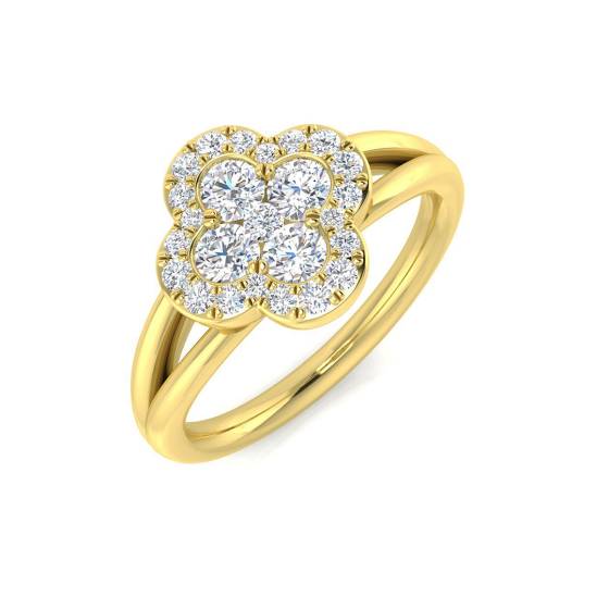 0.59ct SI2/G Round cut Natural Diamond Designer Ring in 18k Yellow Gold