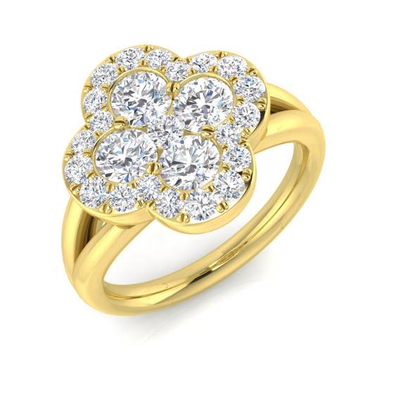 1.42ct SI2/G Round cut Natural Diamond Designer Ring in 18k Yellow Gold