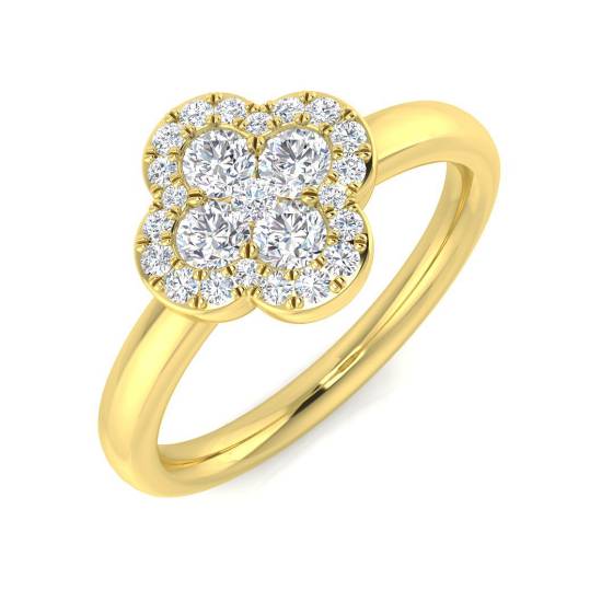 0.50ct SI2/G Round cut Natural Diamond Designer Ring in 18k Yellow Gold