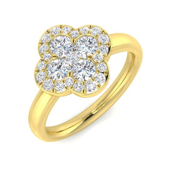 0.80ct SI2/G Round cut Natural Diamond Designer Ring in 18k Yellow Gold