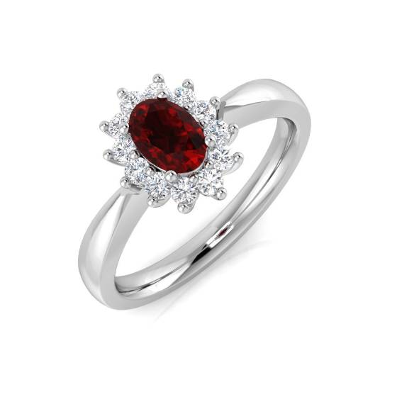 0.76ct SI2/G Oval cut Ruby Gemstone Ring in Platinum