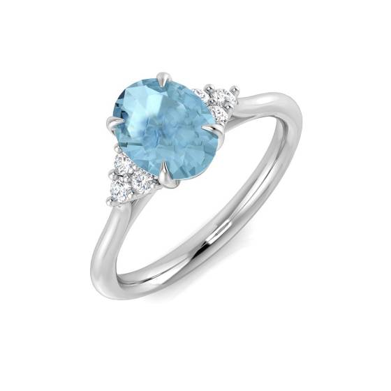 1.26ct I1/G Oval cut Aquamarine Gemstone Ring in 9k White Gold
