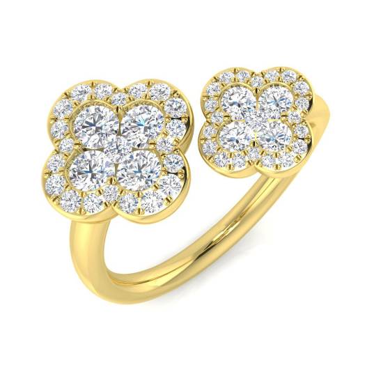 0.87ct SI2/G Round cut Natural Diamond Designer Ring in 18k Yellow Gold