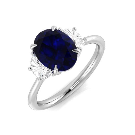2.15ct SI1/G Oval cut Blue Sapphire Gemstone Ring in Platinum