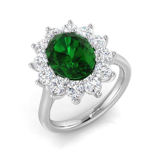 4.05ct SI1/G Oval cut Green Emerald Gemstone Ring in Platinum