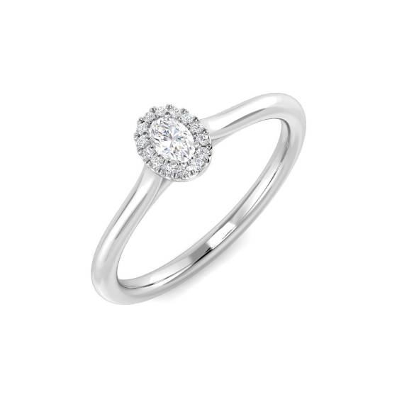 0.14ct SI2/G Oval cut Halo Natural Diamond Ring in 18k White Gold
